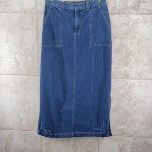 34" Blue Jean Denim Dual Split Long Modest Straight Maxi Skirt Sz 8 White Stag